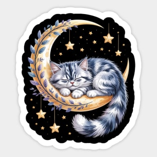 Crescent Moon British Longhair Cat Highland Straight Sticker